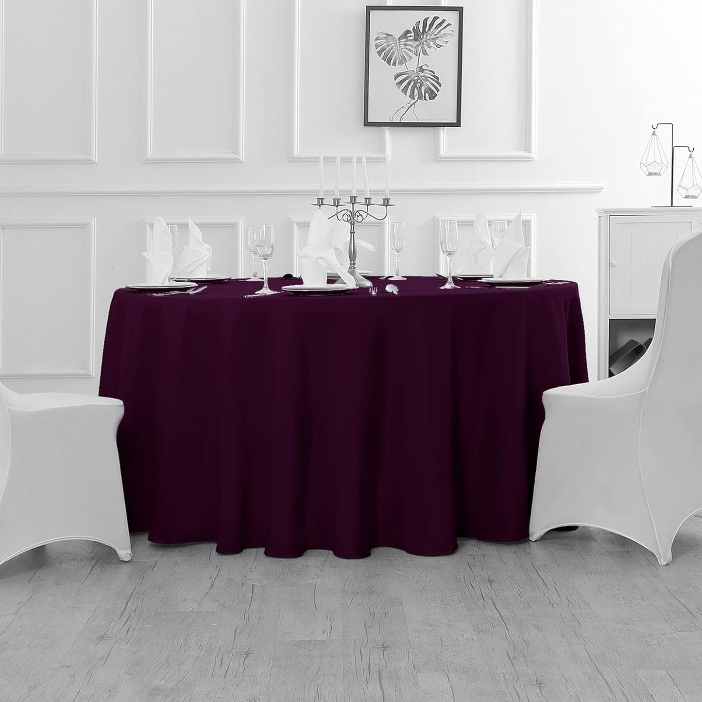 Fokitut 2 Pack Waterproof Round Tablecloth, 120 Inch, Stain Resistant and Wrinkle Polyester Table Cloth, Fabric Table Cover for Kitchen Dining, Wedding, Party, Holiday Dinner-Eggplant