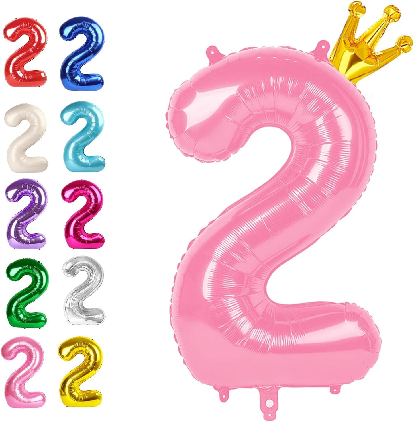 Big 40 Inch Pink Crown 2 Number Balloon Birthday Decoration, 2026 Pink Crown Number 2 Helium Balloons 12 20 22 23 24 26 28 32 42 Celebration, Boy Girl Baby Anniversary Party Graduations Supplies