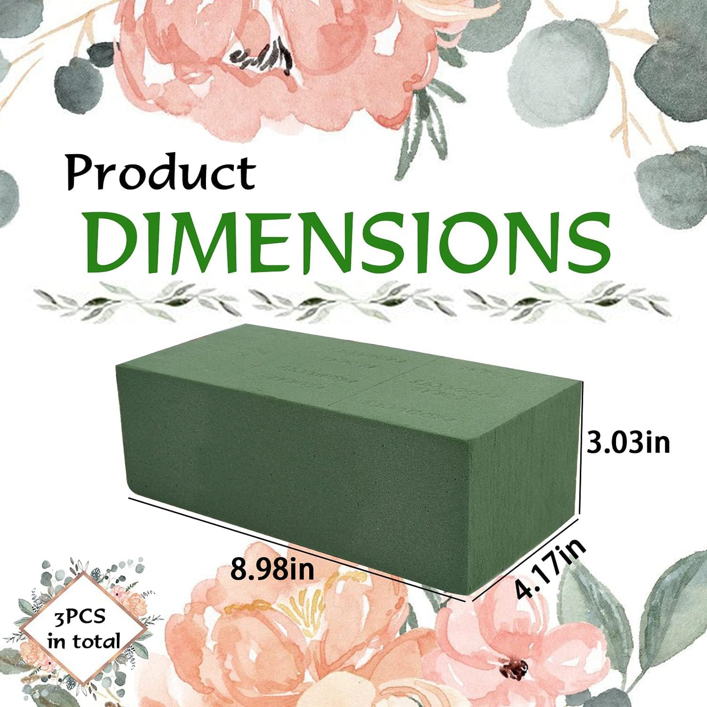 KIMOBER Wet Floral Foam Bricks,Green Foam Blocks for Flower Arrangement, Wedding,Party Decoration, Pack of 3