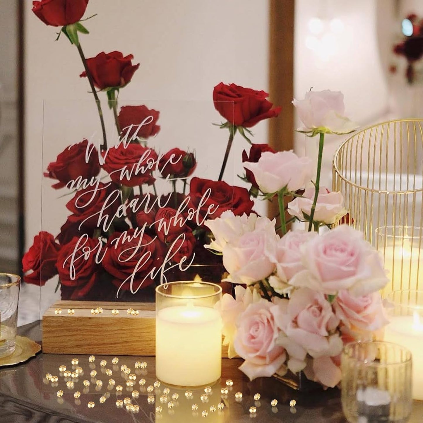 10000Pcs Crystal Acrylic Diamond Fake Gems Vase Filler, 4.5mm Faux Diamonds for Table Scatter Wedding Party, Bridal Shower, Birthday Decoration, Red