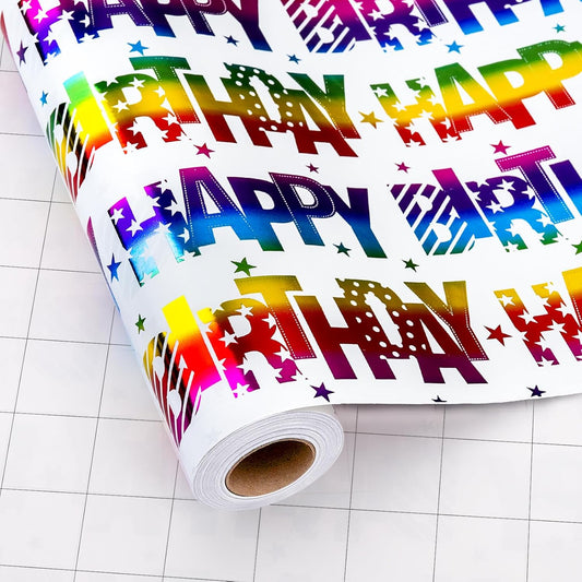 Yarcony Birthday Wrapping Paper Roll, Gift Wrapping Paper, Colorful Foil Girl Happy Birthday Gift Wrap Rainbow Present Paper for Kids Boys Girls, Holiday,Party,Baby Shower(17 Inch X 33 Feet)
