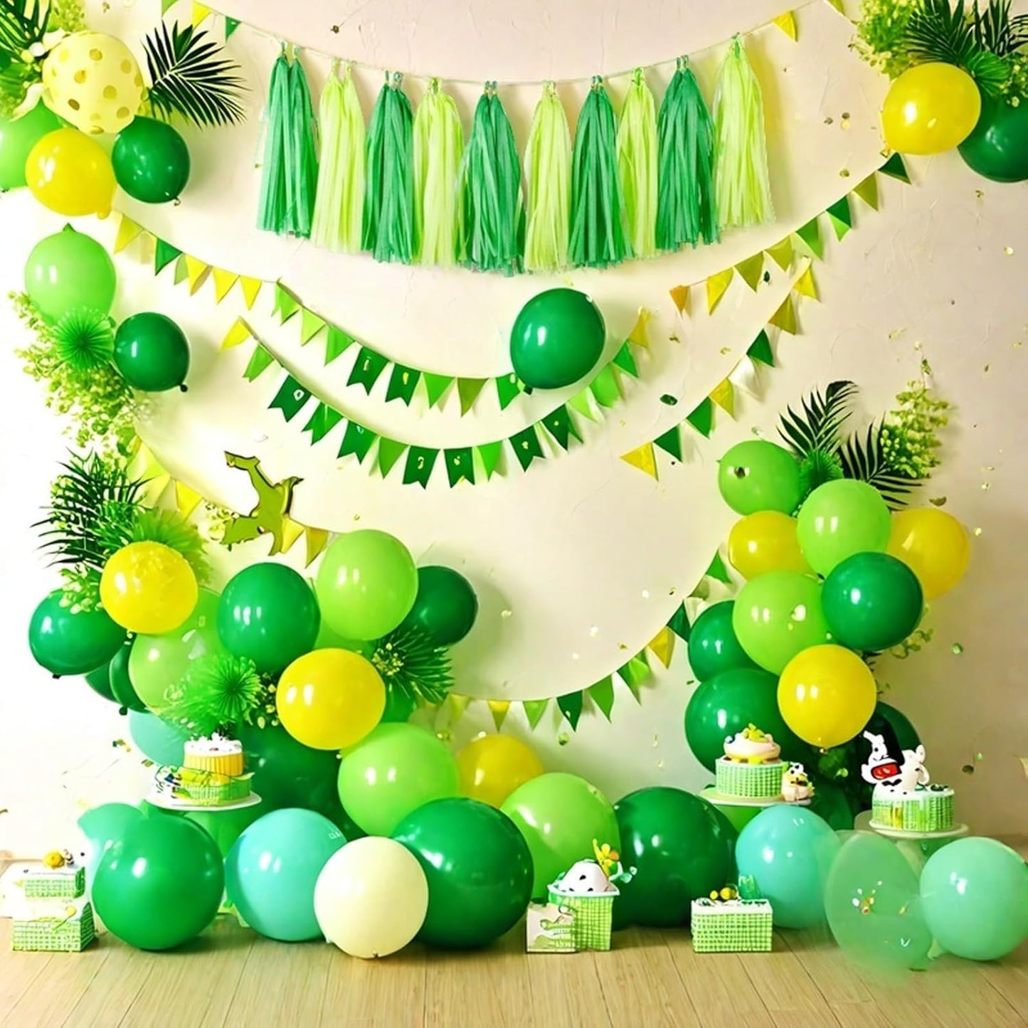 Aimto 20pcs Lime Green and Dark Green Shiny Tassel Garland Banner Tissue Paper Tassels for Party Decorations