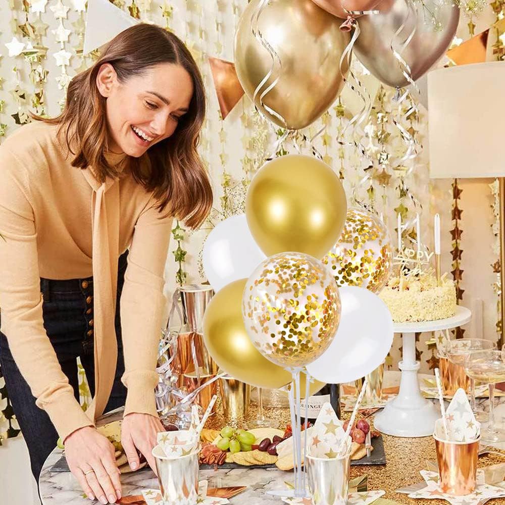 TONIFUL 4 White Gold Party Decorations Balloon Stand Centerpiece Table Decorations for Birthday Graduation Wedding Anniversary Engagement Bridal Shower New Years 2025