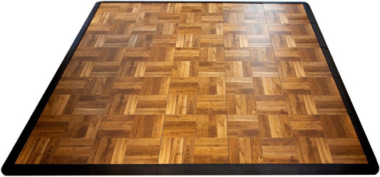 Big Floors 5X5DKOAKFLOOR Interlocking Lightweight Plastic Modular Dance Floor Kit (5' x 5'), Dark Oak, 45 Piece