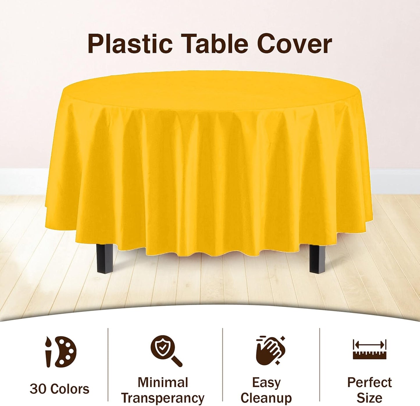 12-Pack Premium Plastic Tablecloth 84in. Round Table Cover - Yellow