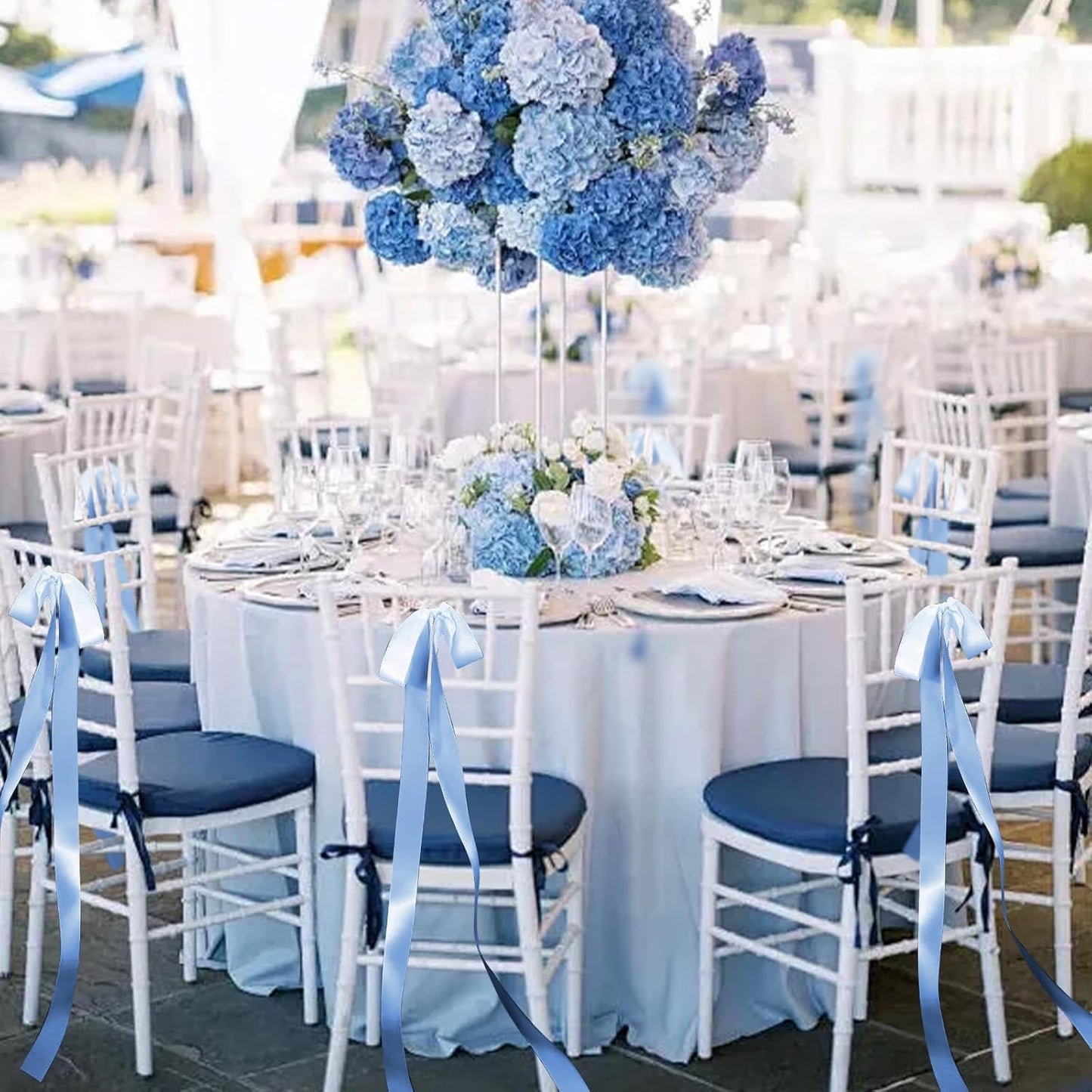 24 Pcs Large Wedding Blue Ribbon Bows for Wedding Chairs Decorative Ribbon Sashes for Pew Back Elegant Ceremony Ribbons for Bridal Shower Banquet Marriage Ceremony