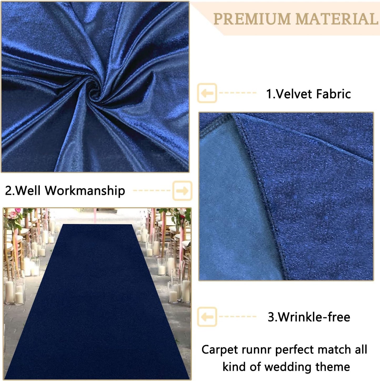 MODFUNS Navy Blue Aisle Runner for Wedding Velvet Aisle Runner Rug 4x30FT Event Carpet Runners Aisle Outdoor Party Runners Rug Aisle Floor Runnered Beach Runway for Celebration Prom Event Carpet