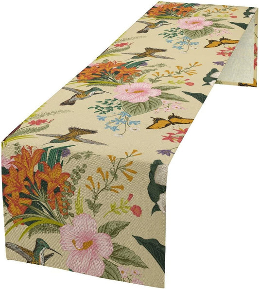 Brown Bird Floral Table Runner Spring Flower Kitchen Table Decoration Suitable for Family Dinner Decoration 13x36 Inch