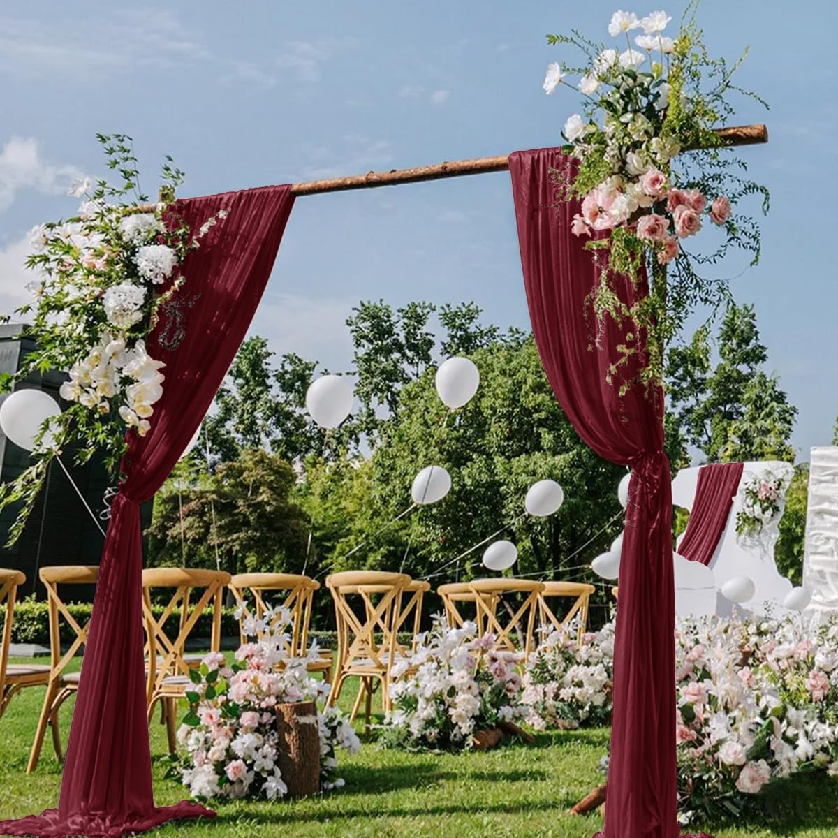 Burgundy Wedding Arch Draping Fabric 29" x 20 FT Red Drapes for Backdrop Sheer Curtains Wedding Drapes for Romantic Bridal Baby Shower Decor Ceremony Birthday Party Fall Outdoor Events
