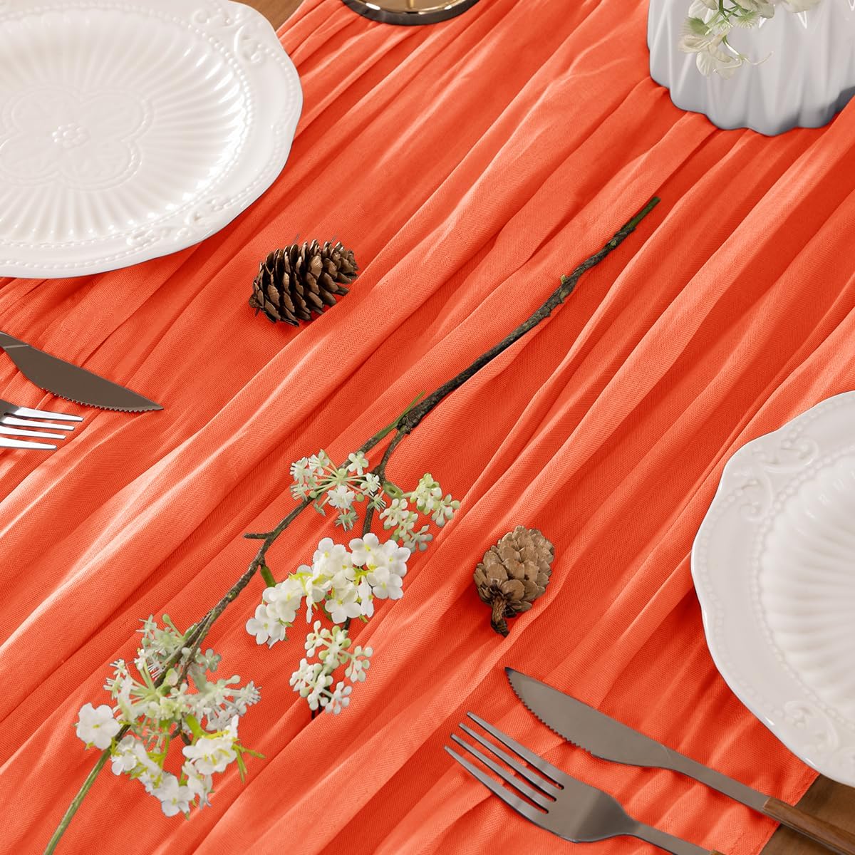 Orange Table Runner Cheesecloth Table Runner 4 Pack 10FT Farmhouse Table Runners 120 Inches Fall Table Decor Dining Room Centerpiece Wedding Boho Baby Shower Birthday