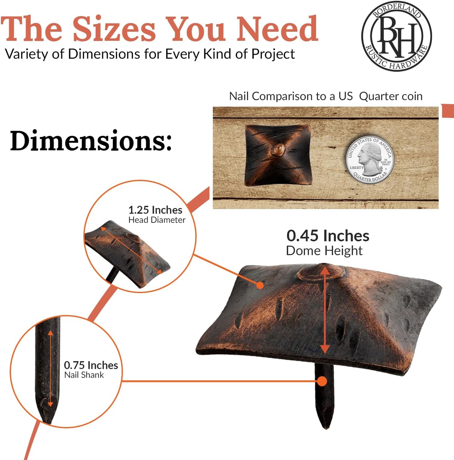 100 Pack 1.25" Square Head Iron Clavos Decorative Nails – Oil Rubbed Bronze – Handmade Rustic Square Fasteners for Farmhouse Shutters, Faux Wood, Barn Doors, and Gates – Ornamental Wood Accent