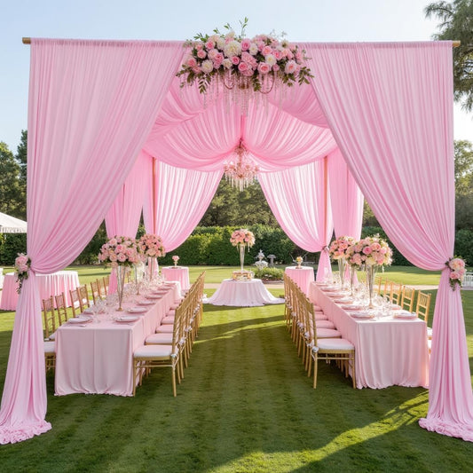 PartyVillage 10ft×15ft Baby Pink Backdrop Curtain for Wedding Parties, 2 Panels Wrinkle Free 15 FT Long Polyester Photo Backdrop Drapes Back Drop Cloth for Birthday Photography Background