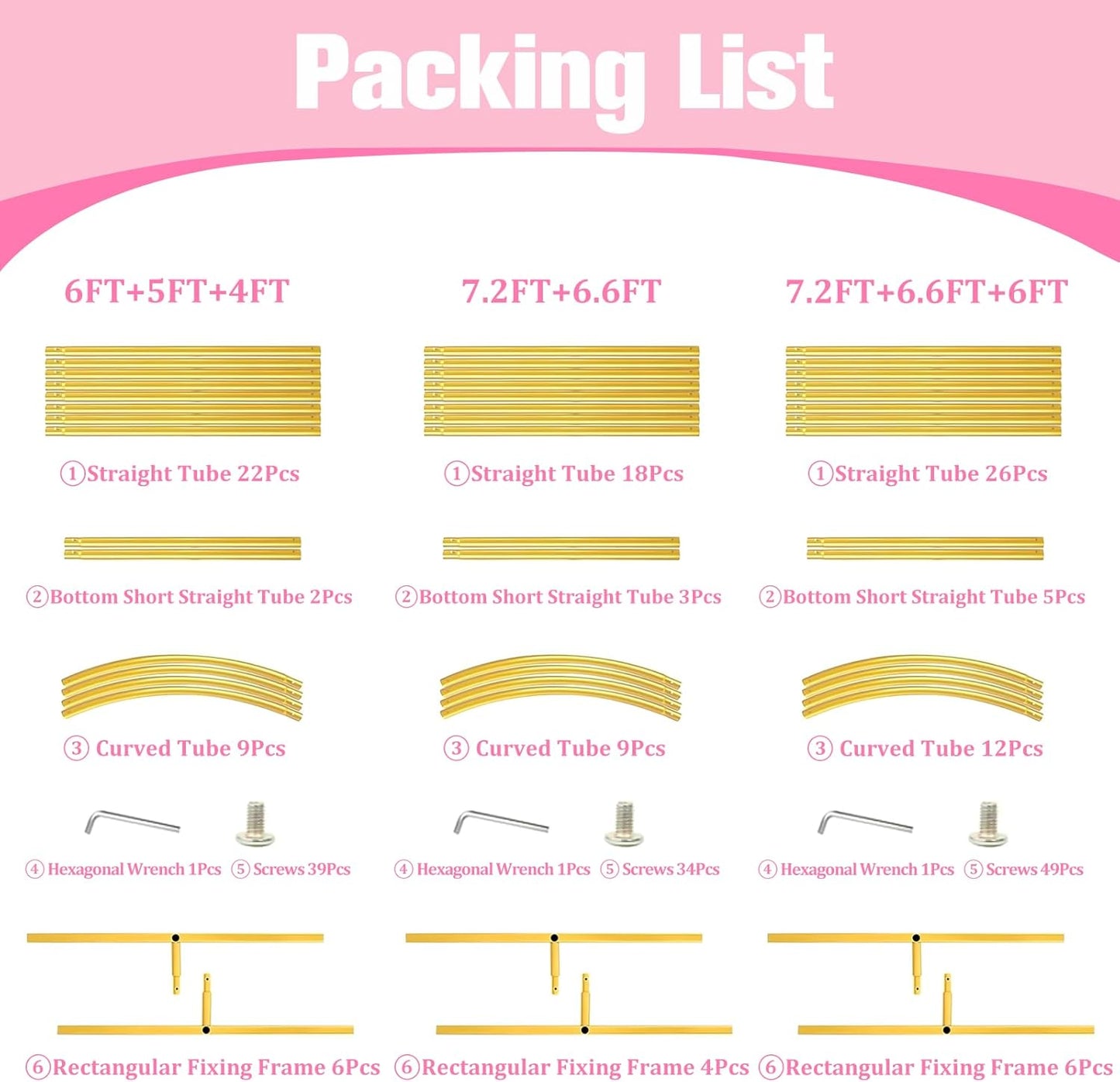 Bazen Wedding Arch Backdrop Stand 7.2FT, 6.6FT Set of 2 Metal Arch Backdrop Stand for Birthday Party Wedding Ceremony Bridal Baby Shower Banquet Party Event Decor