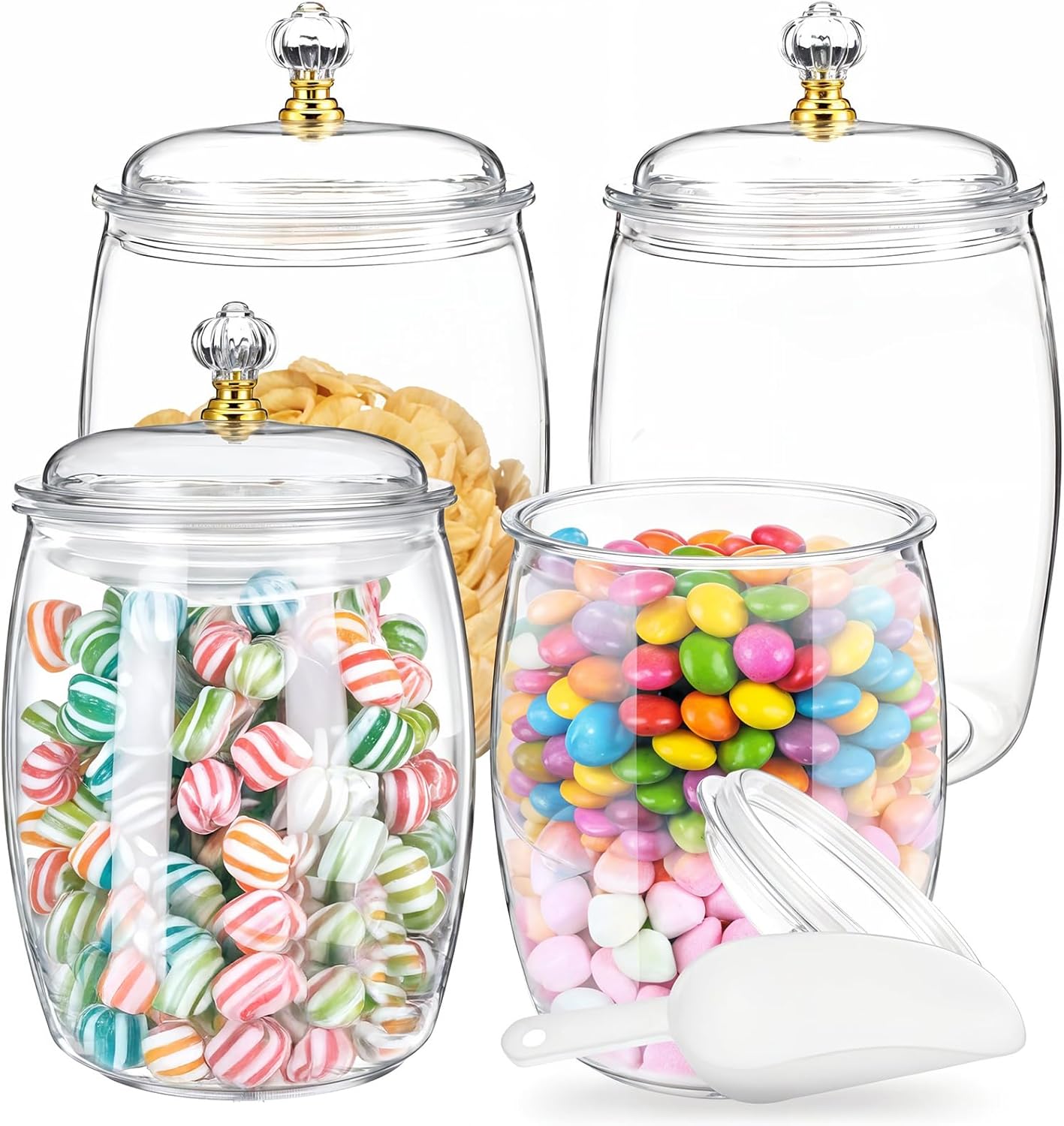 4 Pcs Candy Jars with Lids and Spoons Clear Candy Jars for Candys Cookie Buffet Storage Container Clear Airtight Food Storage Jar Plastic Airtight Apothecary Jar for Home Apothecary Kitchen Wedding