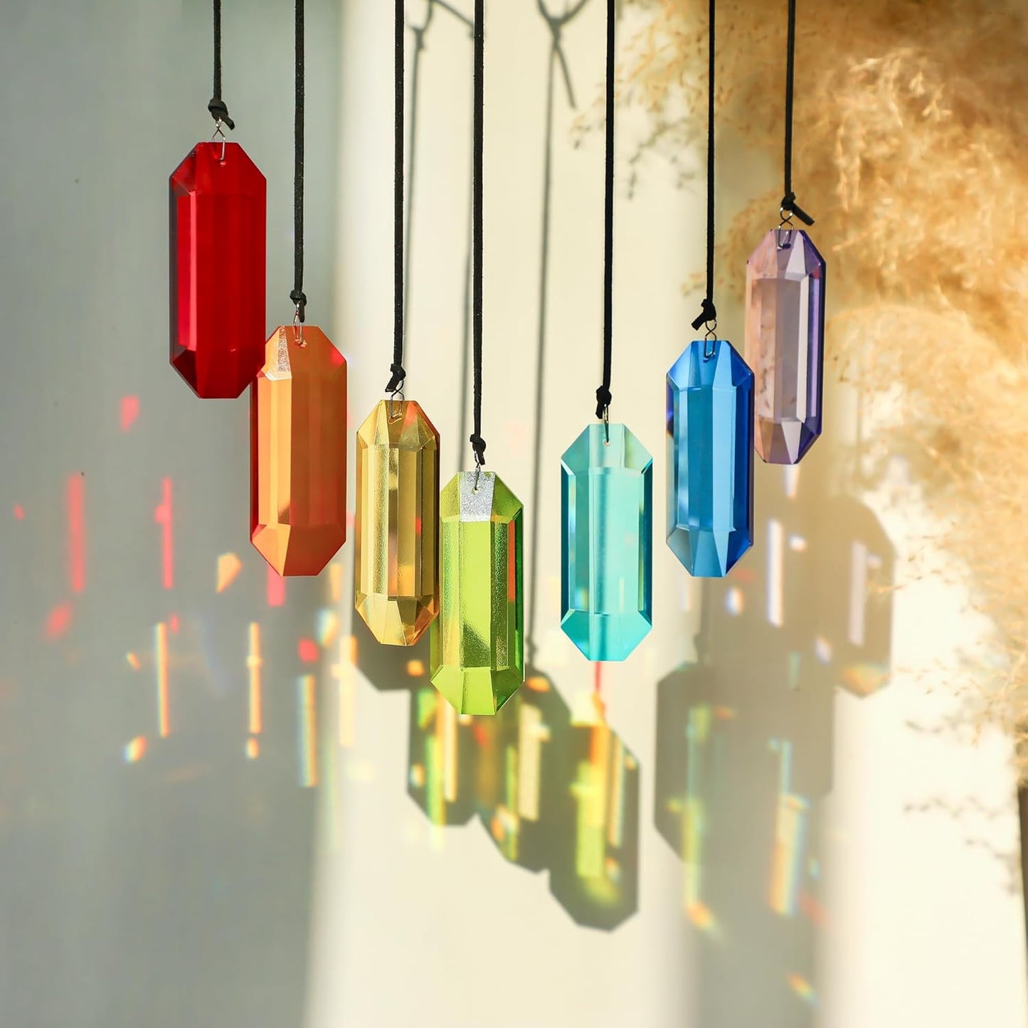 HDCRYSTALGIFTS 7pcs Crystal Suncatcher Prisms 3'' Indoor Window Hanging Ornament Rainbow Glass Prism Sun Catcher Decor for Home Garden Healing Crystals