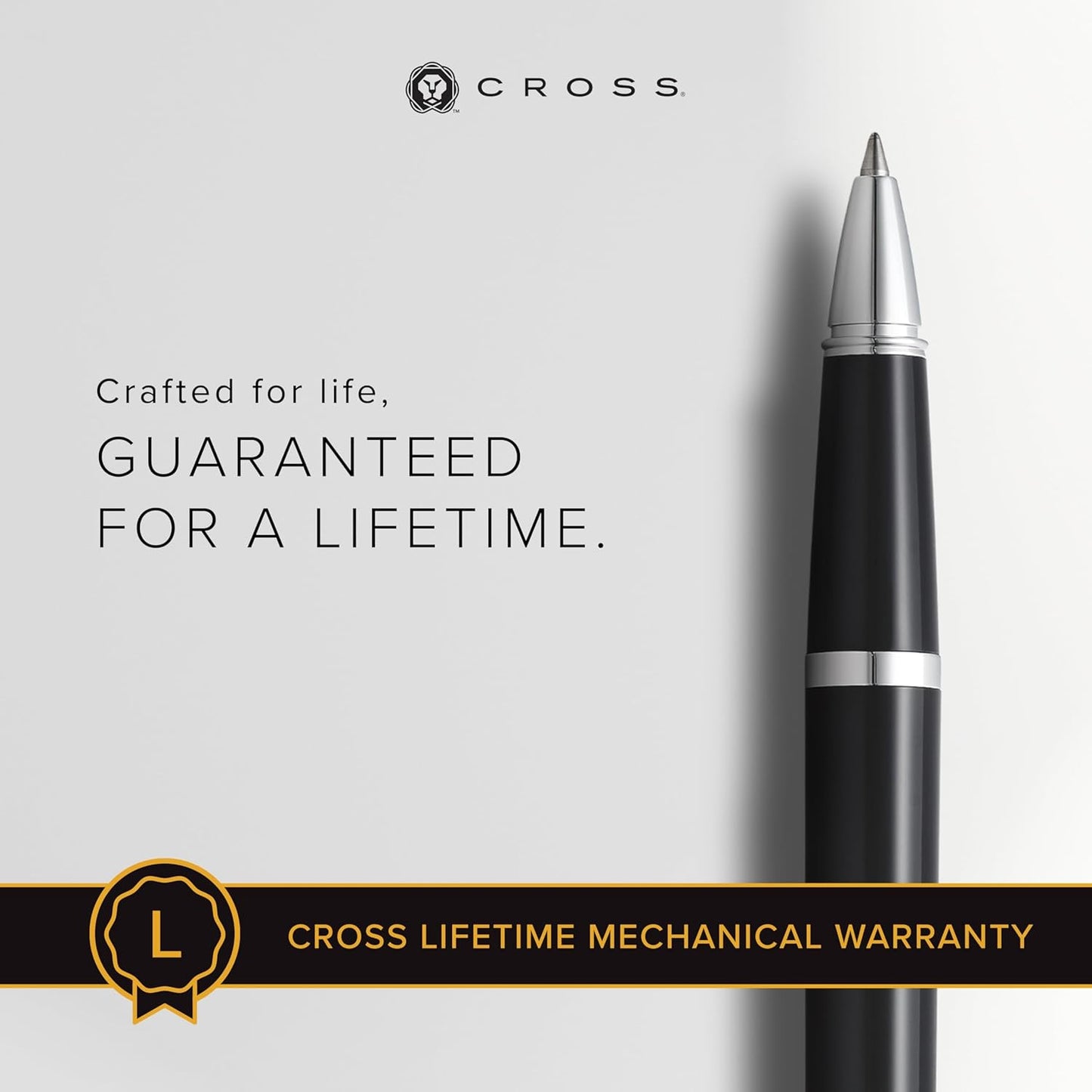 Cross Bailey Light Refillable Rollerball Pen Presented in a Everyday Gift Box - Medium Point, Black Ink, Glossy Black