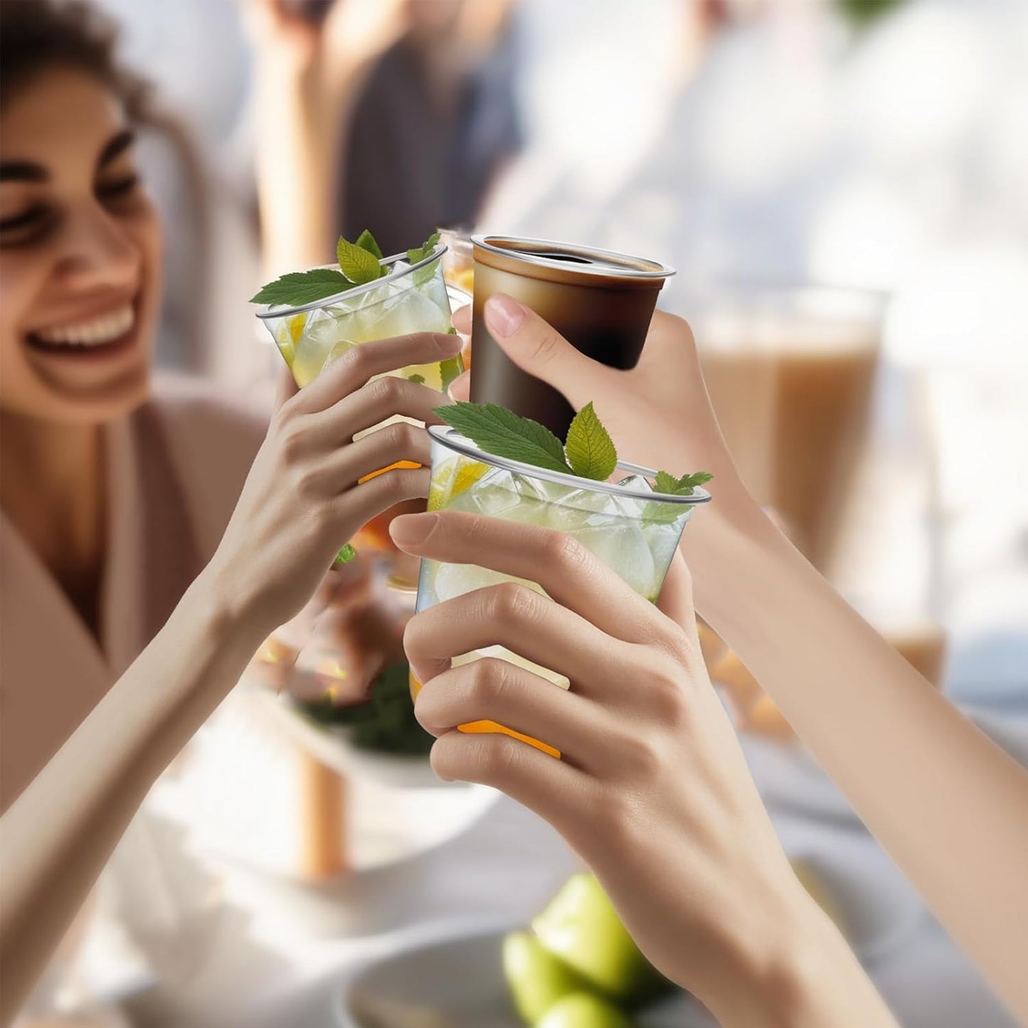 Disposable Stemless Glasses 12oz Crystal Plastic Cups Disposable Cold Party Drinking Cups Wine Glasses for Meeting Weddings Birthdays Cocktail Christmas Party Supplies (Clear, 100 Pcs)