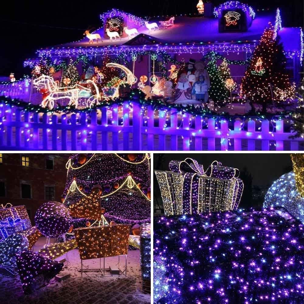 Toodour Solar Christmas Lights, 72ft 200 LED 8 Modes Outdoor Christmas String Lights, Waterproof Solar String Light for Xmas Tree, Fence, Holiday, Party, Balcony, Outdoo Xmas Decorations - Purple