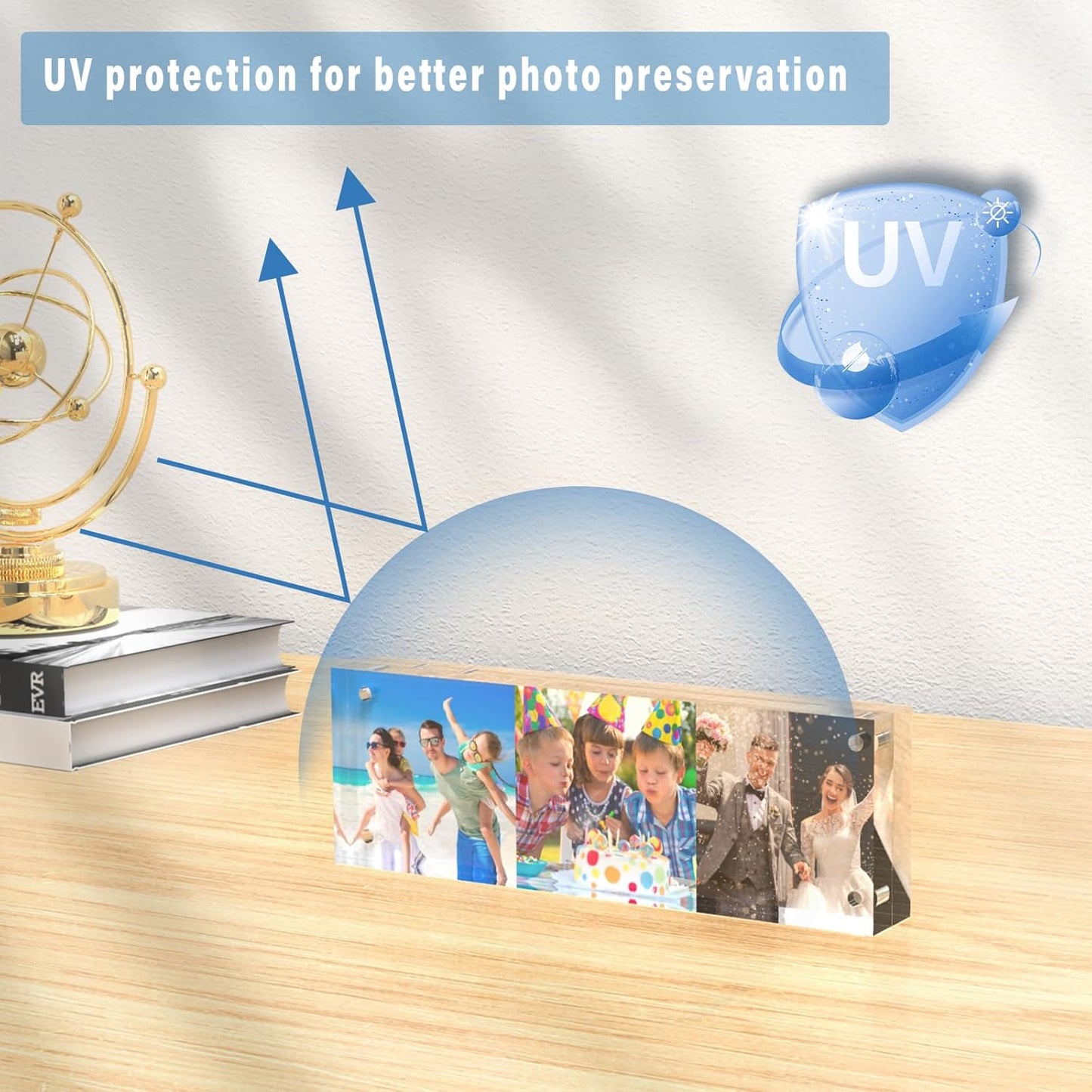 HELPLEX Acrylic Frame, 5 Pack 2x6 Photo Booth Frames, 20mm Thicker Frameless Clear Double Sided Magnetic, Free Standing Desktop Display Stand