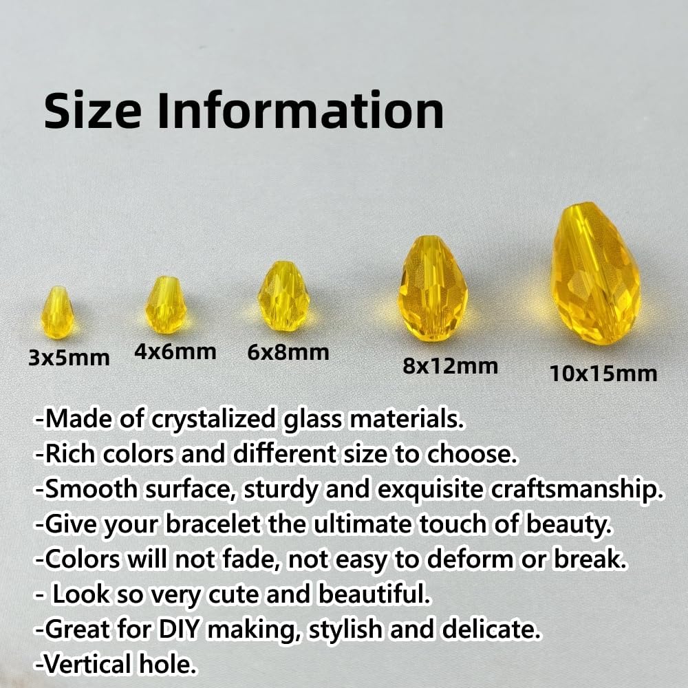 50pcs 10x15mm Teardrop Crystal Glass Beads for Jewelry Making, Faceted Vertical Hole Teardrop Glass Spacer Beads for Wind Chimes Bracelet Earring Necklace DIY Craft(Gold Yellow)