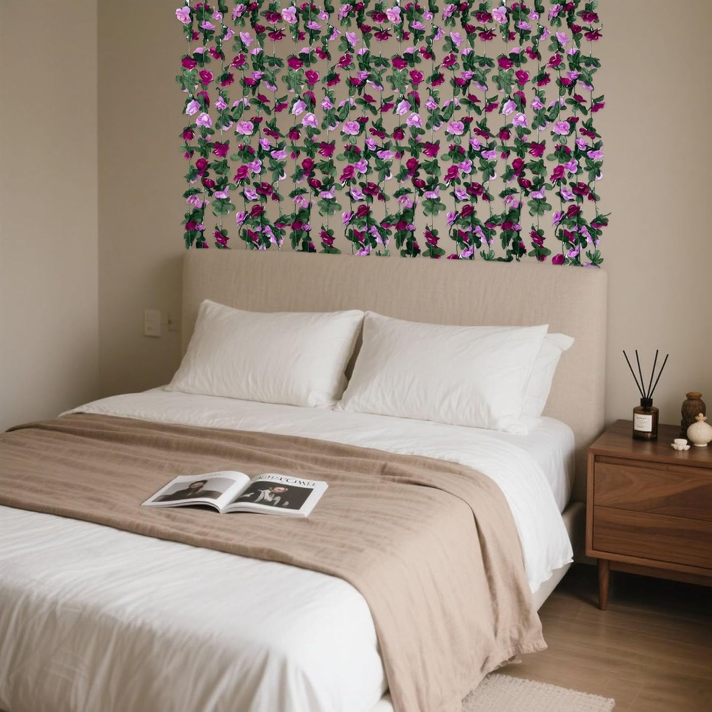 16Pcs 126Ft Purple Rose Garland, Fake Rose Hanging Flowers, Artificial Flower Vine, Hanging Floral Vine Garland for Wedding, Birthday Party, Wall Arch, Halloween, Christmas Garden Backdrop Decor