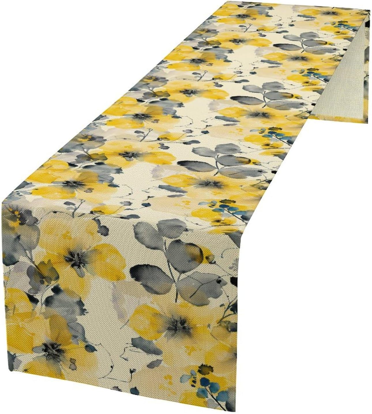 Floral Table Runner,Yellow Flowers Spring Print Table Cloth Kitchen Dining Table Home Party Decoration 13x108 Inch