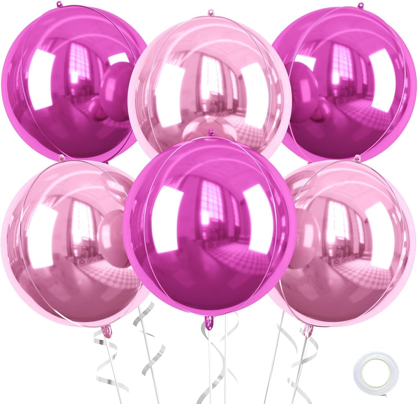 6 Pcs Hot Pink and Pink Balloons, 22 Inch Big Round Foil Balloon for Graduations Birthday Party Baby Shower Wedding Decorations