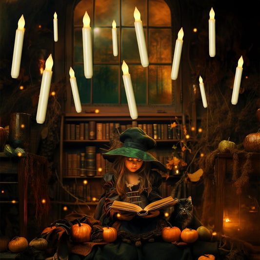 Homemory 12PCS Flameless LED Taper Candles Lights, NO Remote, Battery Operated Candlesticks with Warm Yellow Flickering Flame, 0.79 x 6.5 Inches Dripless Fake Floating Taper Candles