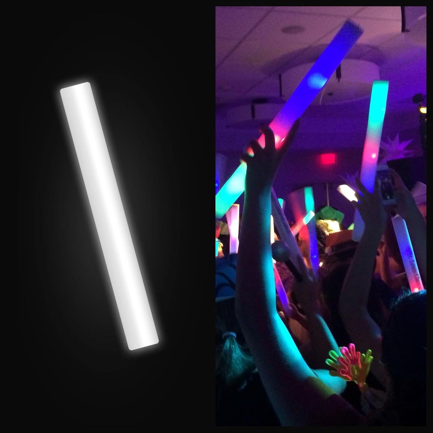 Foam Glow Sticks Bulk - 100 White Foam Light Up Sticks and LED Foam Sticks - 100 Reusable 16" Light Up Foam Sticks White Foam Glow Sticks for Wedding, Parties, and Dancing