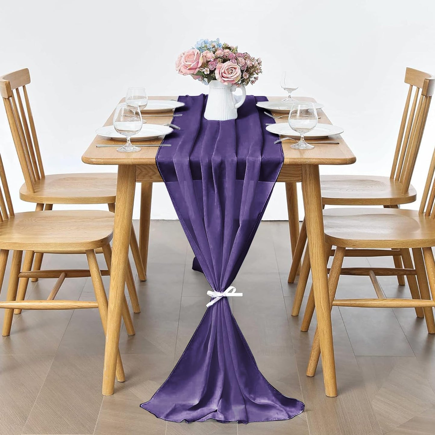 2 Pack 10Ft Chiffon Purple Table Runner Sheer 29x120 Inch for Romantic Wedding Decor Bridal & Baby Shower Birthday Rustic Party Decoration