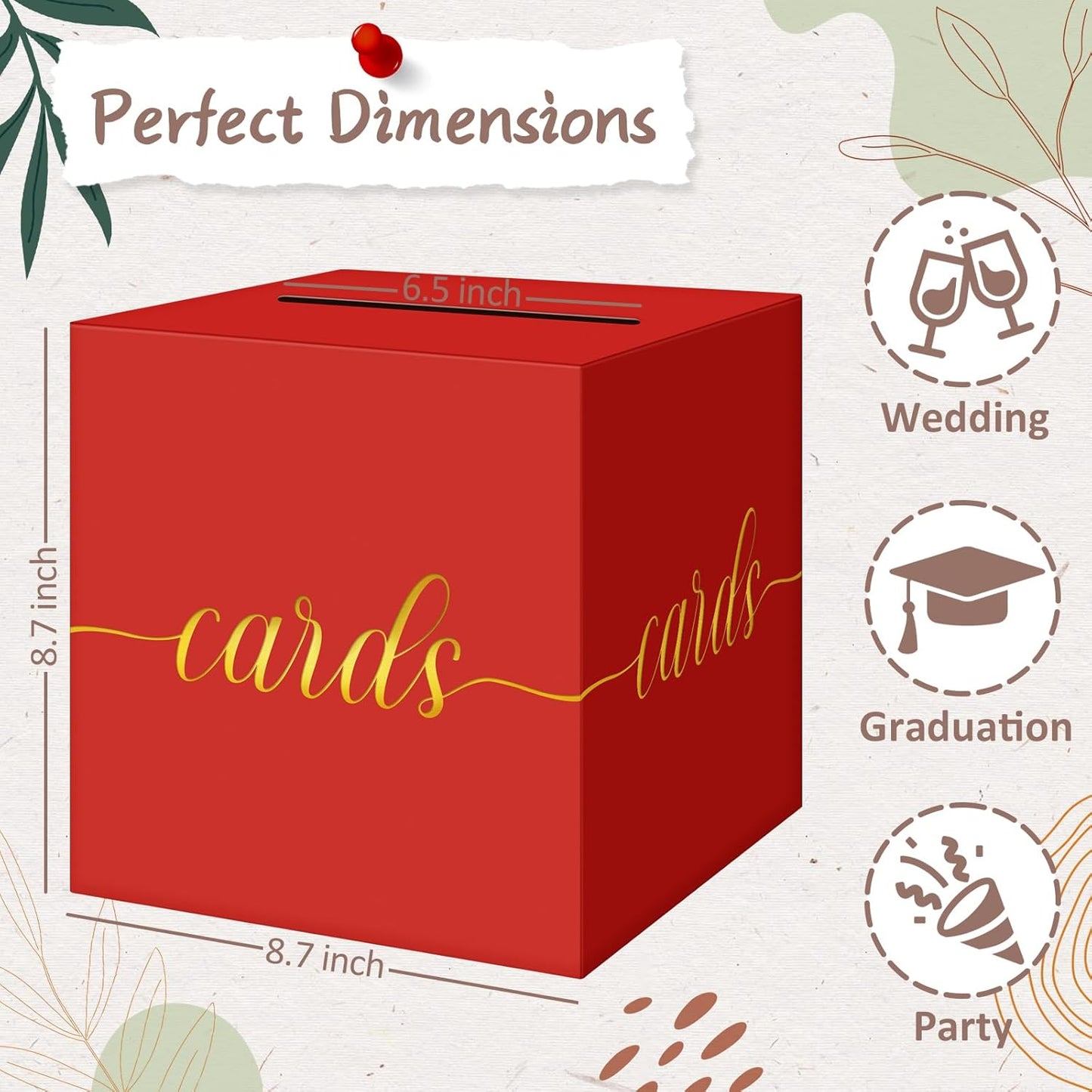 QIKSION Red Graduation Card Box, Gold Foil Gift Card Box for Graduation, Party, Wedding Reception, Birthday, Baby Shower, Raffle