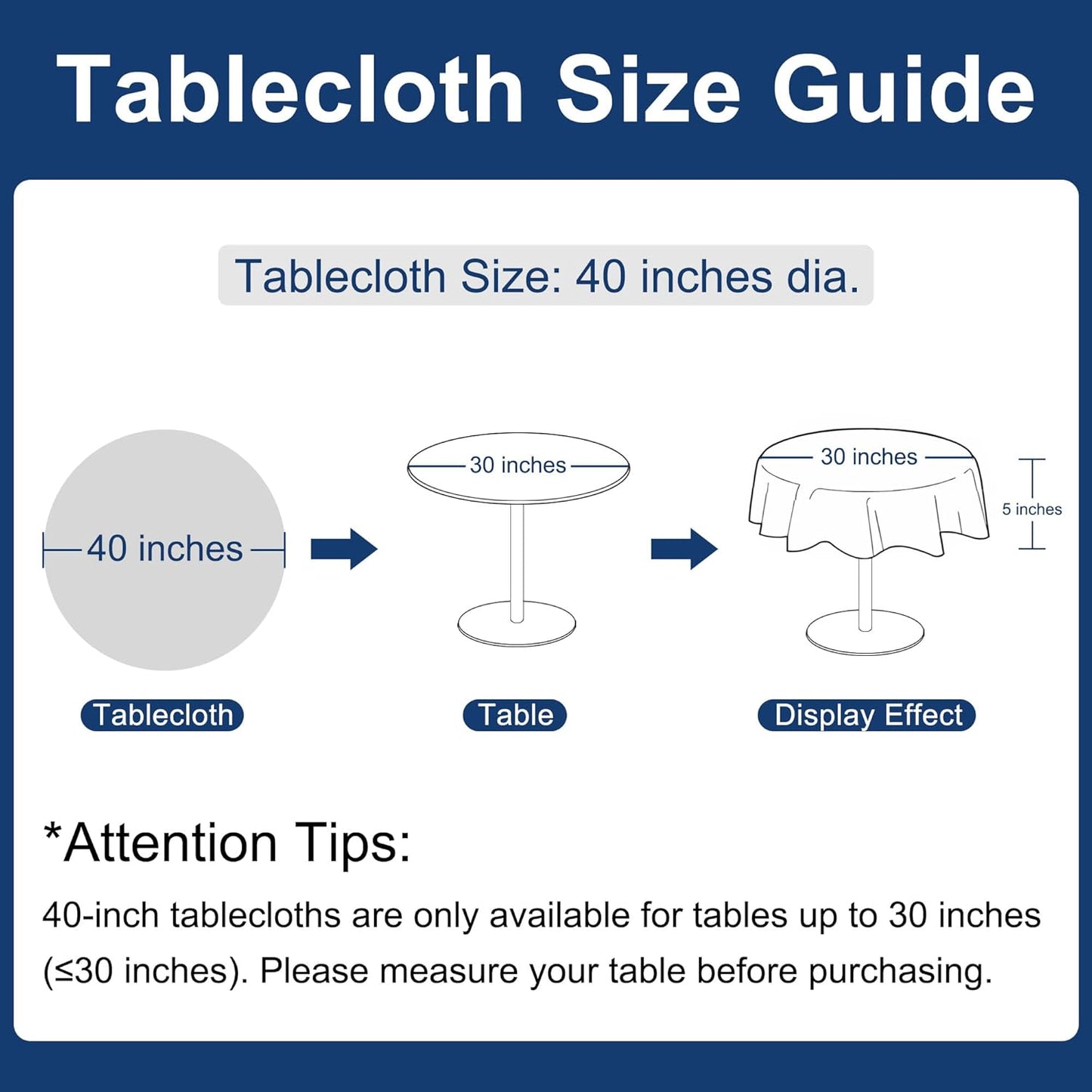 Hiasan Linen Tablecloth 40 Inch Round - Wrinkle and Stain Resistant Washable Polyester Fabric Table Cloth for Dining Room Kitchen Party, Light Grey