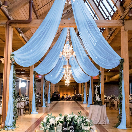 MODFUNS Baby Blue Ceiling Drapes Chiffon Ceiling Fabric Draping Fabric 5x30ft 4 Panels Semi Sheer Wedding Arch Drape Unique Ceiling Curtain for Wedding Banquet Stage Prom Ceiling Drapery