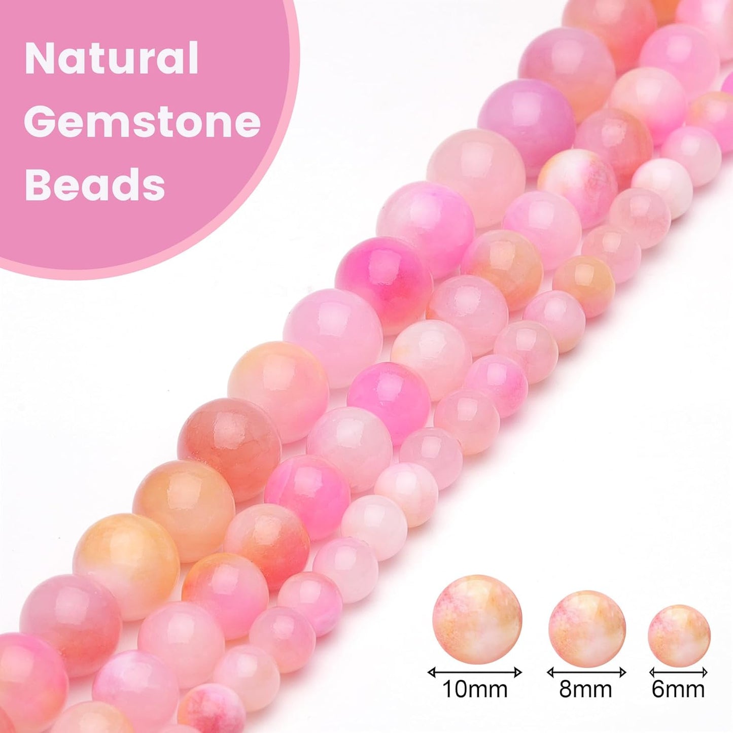 6mm Natural Stone Beads for Jewelry Making,Pink Yellow Jade Polished Smooth Round Gemstone Beads for Bracelet Necklace 15 Inch