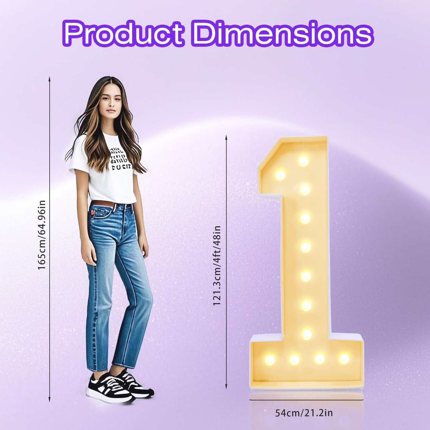 4FT Plastic Marquee Numbers 1 - Light up Numbers Are Made from Corrugated Plastic Board - Quick Assembly Without Tools, Disassembled Components Can Be Used for Photo Wall Decoration, Yard Sale Signs