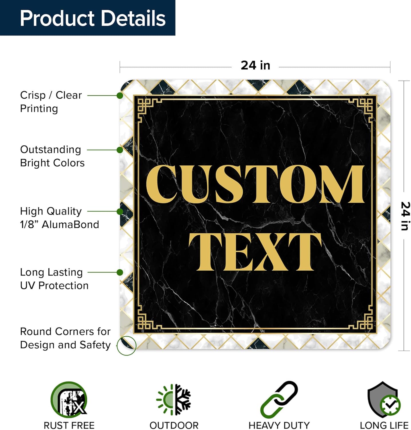 Custom Sign, Custom Street Sign, 11 Font Colors, 13 Font Styles, 4 Hole Options, 22 Sizes, 24x24 Inches, Rust Free DiBound, Fade Resistant, Made in USA by My Sign Center (Marble Tile)