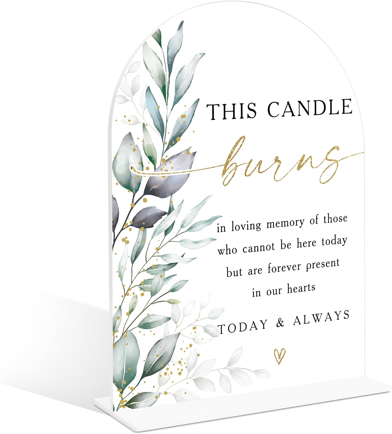 Acrylic Wedding Signs, Greenery Theme This Candle Burns in Loving Memory of, Memorial Table Sign for Wedding, Bridal Shower Table Decor with Stand, Engagement, Anniversary, Newlywed Event Supplies, 25
