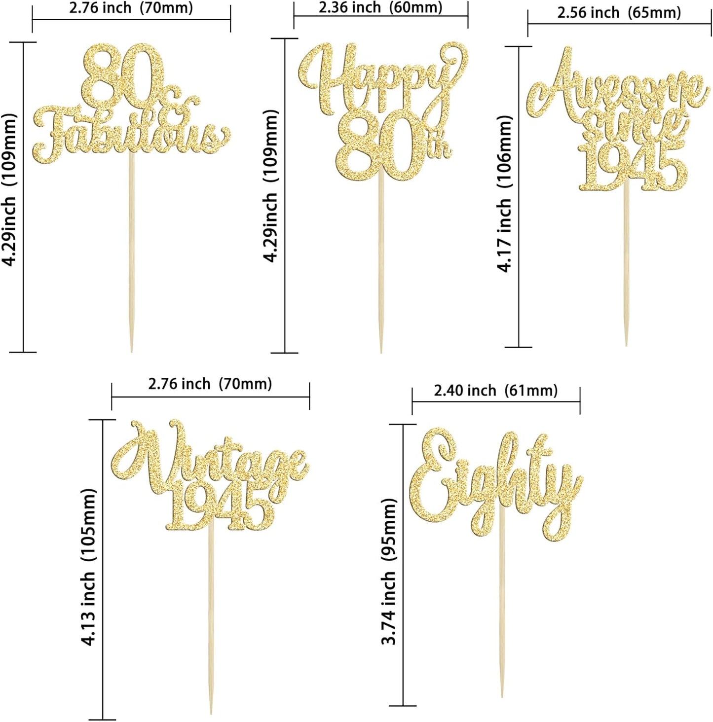 30Pcs Vintage 1945 Cupcake Toppers Glitter Eighty Happy 80th Birthday 80 Fabulous Cupcake Picks Awesome Since 1945 Cake Decorations for 80th Birthday Anniversary Retirement Party Supplies Gold
