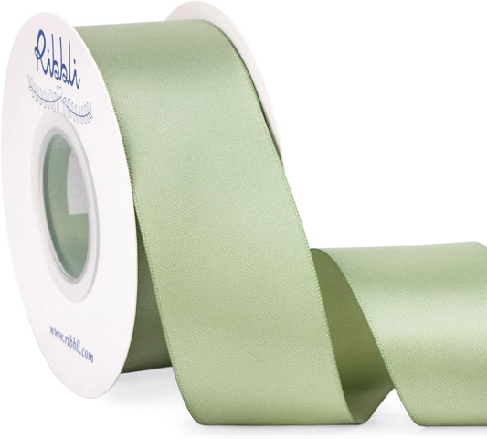 Ribbli Dusty Sage Satin Ribbon Double Faced Satin 1-1/2 Inch x Continuous 25 Yards-Sage Green Ribbon for Gift Wrapping Crafts Wedding Decoration Bows Bouquet Floral Arrangement