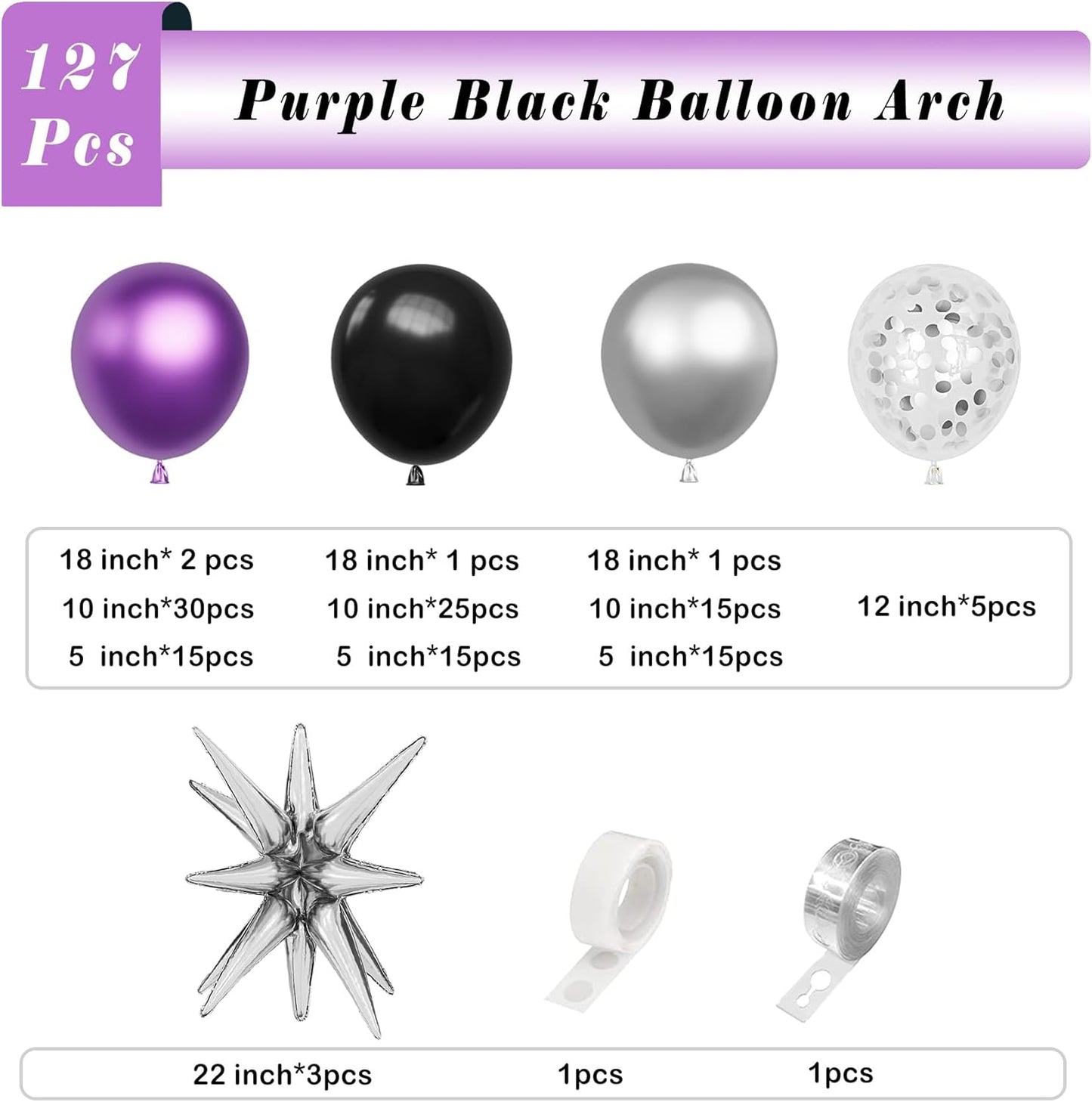 Metallic Purple Balloon Garland Arch Kit,127Pcs Metallic Purple Balloon Sliver Confetti Balloon for Graduation Baby Shower Birthday Wedding Gender Reveal Party Decorations