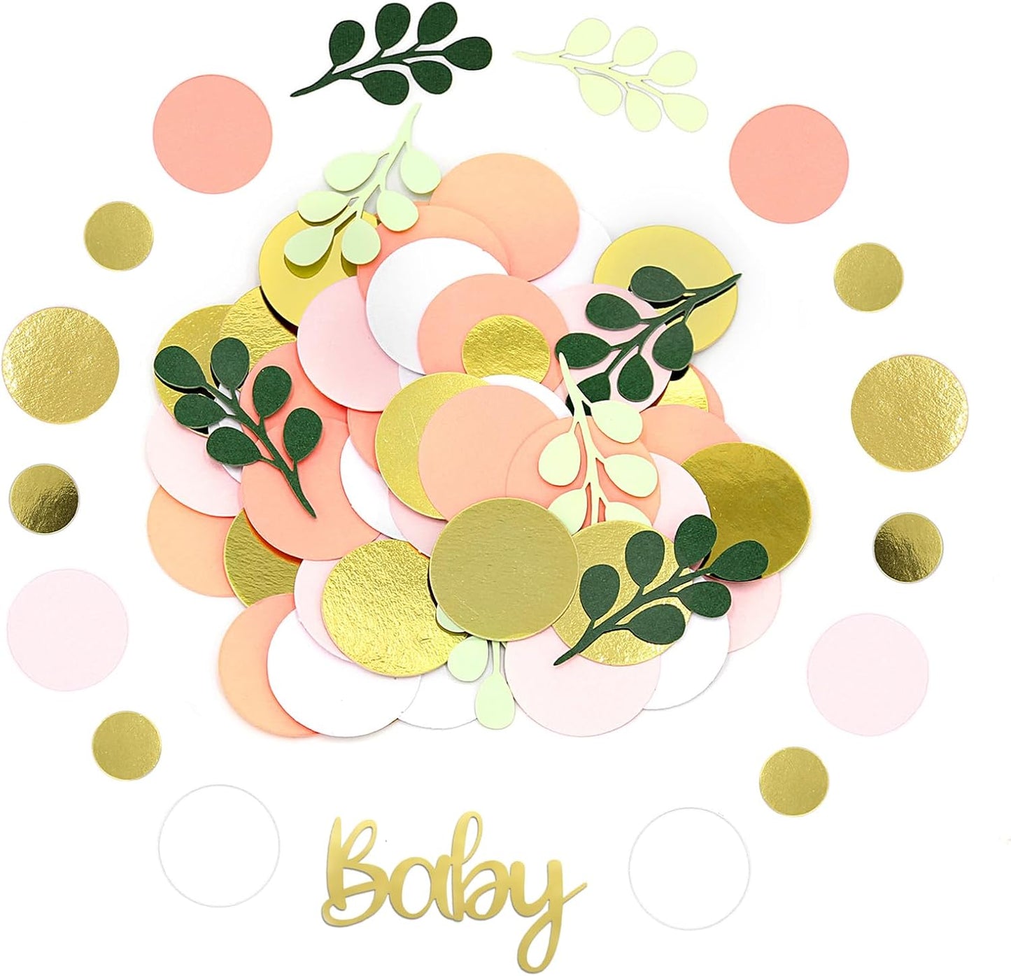300PC Pink and Sage Green Girl Baby Shower Decorations Greenery Baby Shower Confetti Eucalyptus Dots Table Scatters for Girls Gender Reveal Birthday Decor