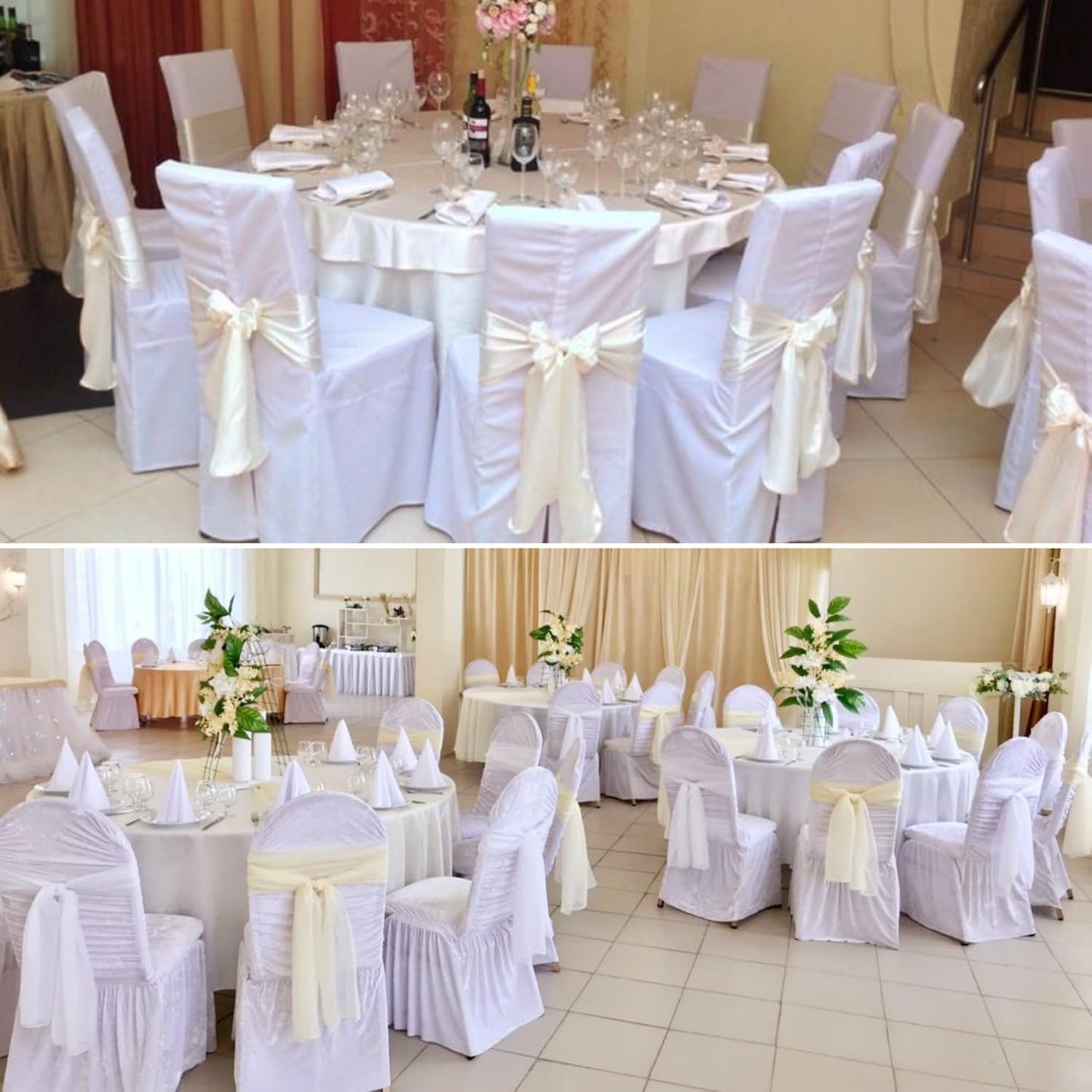 100 PCS Satin Chair Sashes Decorative Bow Chair Sashes Ties Chairs Ribbon Bows Seat Cover Band for Wedding Birthday Party Ceremony Reception Hotel Banquet Events Home Kitchen Decor(7x108Inch,Ivory)