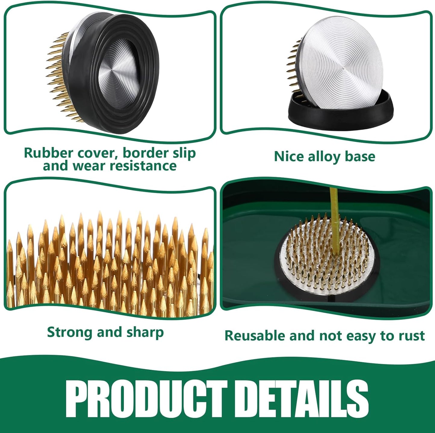 Sliner 16 Pieces Floral Frogs Round Flower Holder Japanese Ikebana Vase Kenzan Flower Flower Arranger Flower Fixed Tools Pin for Flower Arrangement Home DIY Craft(Gold,2.76 Inch)