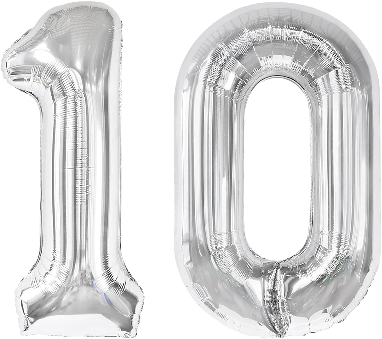 Silver 40 Inch 10 Number Balloons, 10 Decorations for 10 100 Birthday, Foil Giant Birthday Graduations Anniversary Party Balloons