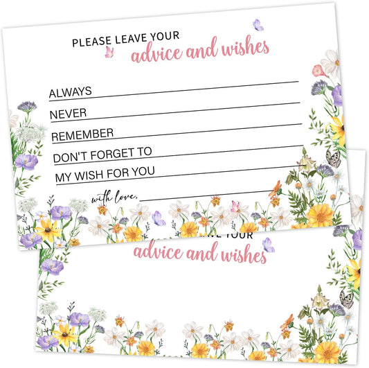 Advice and Wishes For the Mr and Mrs, Wildflower Advice Cards for Bridal Shower, Well Wishes for Wedding, Baby Shower Birthday And Graduation Party, 4" x6", 25 Pack-03