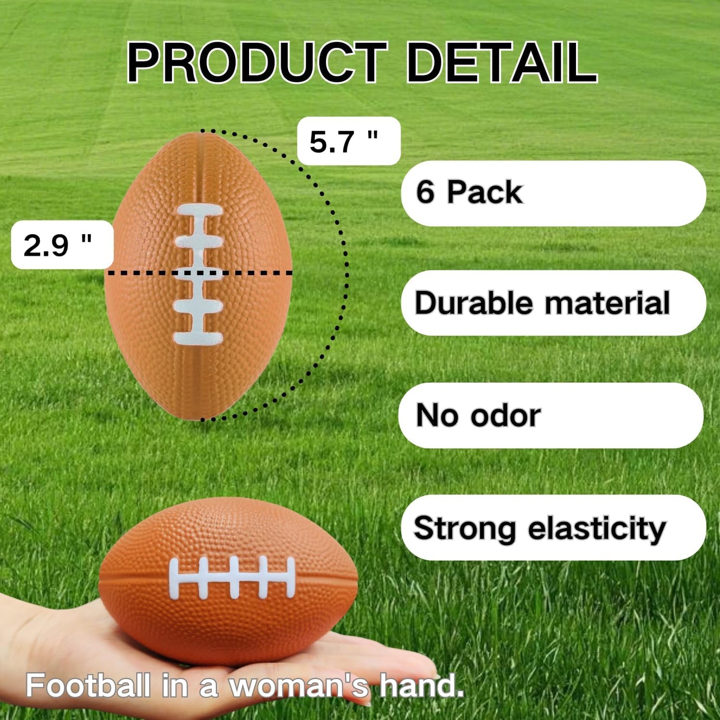 ALISSAR 6-Pack 5.7" Mini Football Stress Balls, Mini Foam Footballs for Football Party Superbowl Decoration, School Carnival Reward