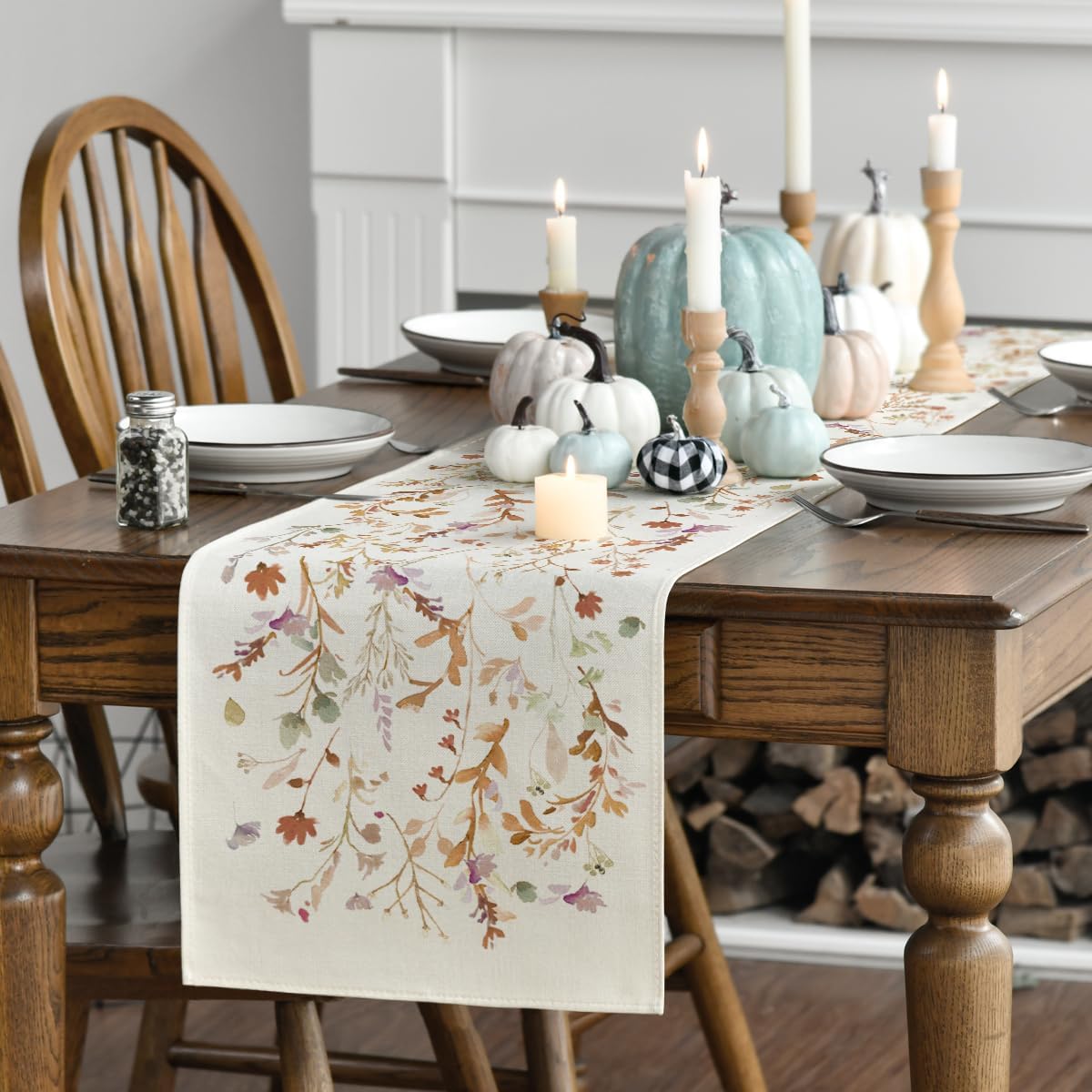 Artoid Mode Floral Leaves Fall Table Runner, Wild Flowers and Grasses Seasonal Autumn Kitchen Dining Table Decoration for Home Party Decor 13x72 Inch