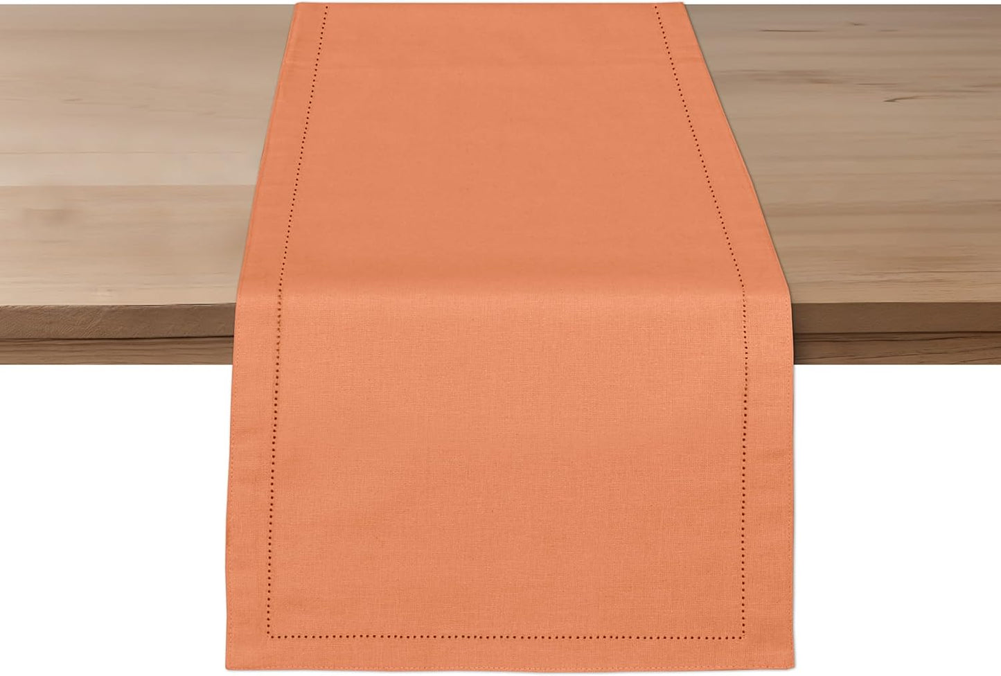 Ruvanti Linen Table Runner 60 Inches, Classic Hemstitch, Washable, Reusable, Non-Slipping, Stain Resistant- Perfect for Parties, Weddings, Dinners, Thanksgiving, Christmas, Indoor use – Orange