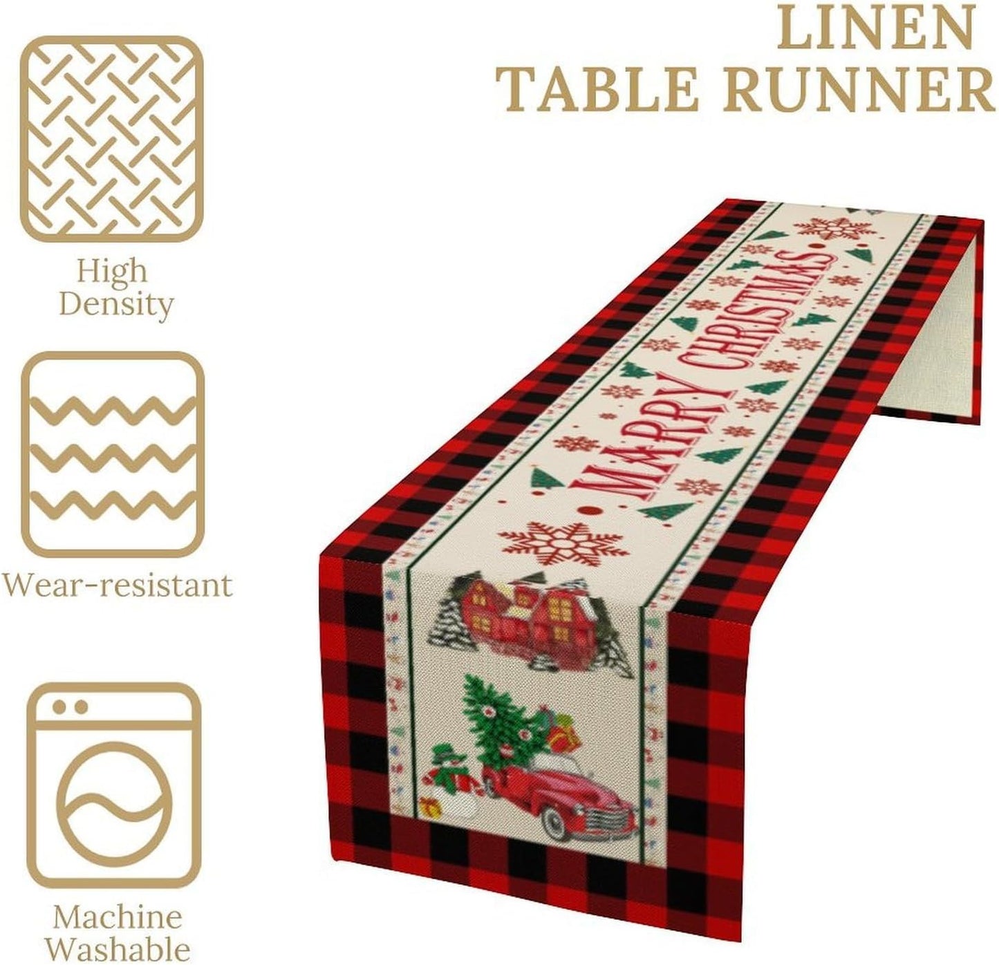 Merry Christmas Table Runner,Winter Xmas Holiday Table Cloth Kitchen Dining Table Decoration for Home Party Decor 13x90 Inch
