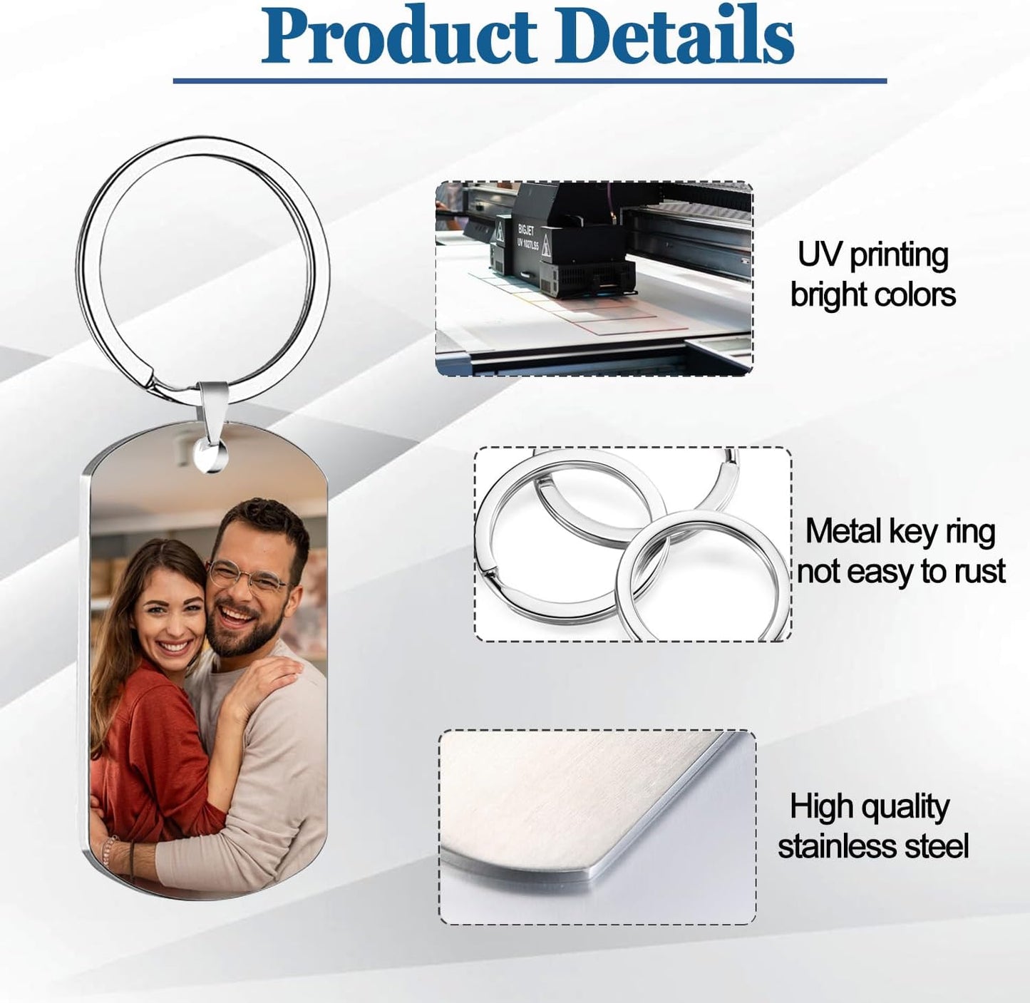 Custom Keychain with Picture, Personalized Keychain with Engraved Photo/Text, Gifts for Family and Friends